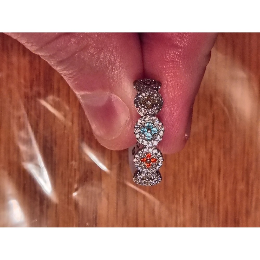 925 Multicolor CZ Floral Cluster Halo Band Ring Size 9 NWT Womens